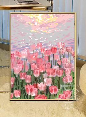 北欧ins郁金香数字油画diy手工填充涂色手绘花卉风景丙烯装饰挂画