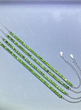 极速实物真的推荐天然透辉石纯银镶嵌手链  女款彩宝镶Z嵌礼物手