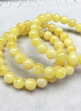 极速超值天然俄料蜜蜡满蜜鸡油黄圆珠H手链无烤色支持鉴定男女琥