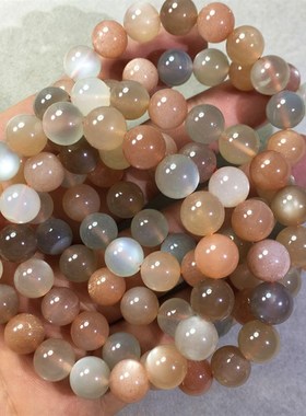 极速天然b月光石手链彩月光石手串单圈白月光橙月光灰月光石带猫