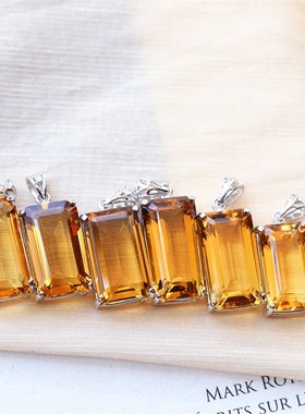 极速精品裸石 天然黄水晶纯银y镶嵌款吊坠 女款彩宝水晶吊坠饰品