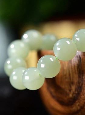 极速小精品 天然和田玉青海老料B青玉冰晴水圆珠手链女款玉石饰品