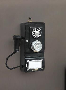 酒吧风格 老式复古做旧工艺摆件 壁挂式电话机模型