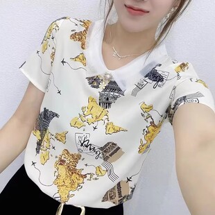 夏季娃娃领碎花衬衫短袖