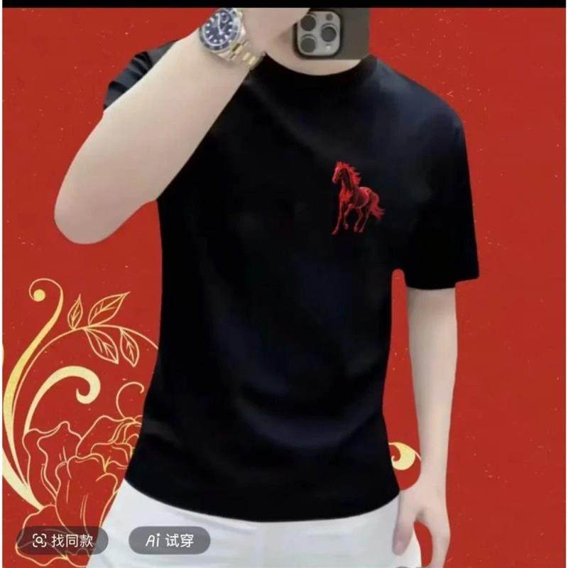 微花百货生活坊马年骏马印花短袖T恤男本命年红色高级感体恤上衣,淘宝优惠券,粉丝福利购,淘宝优惠卷