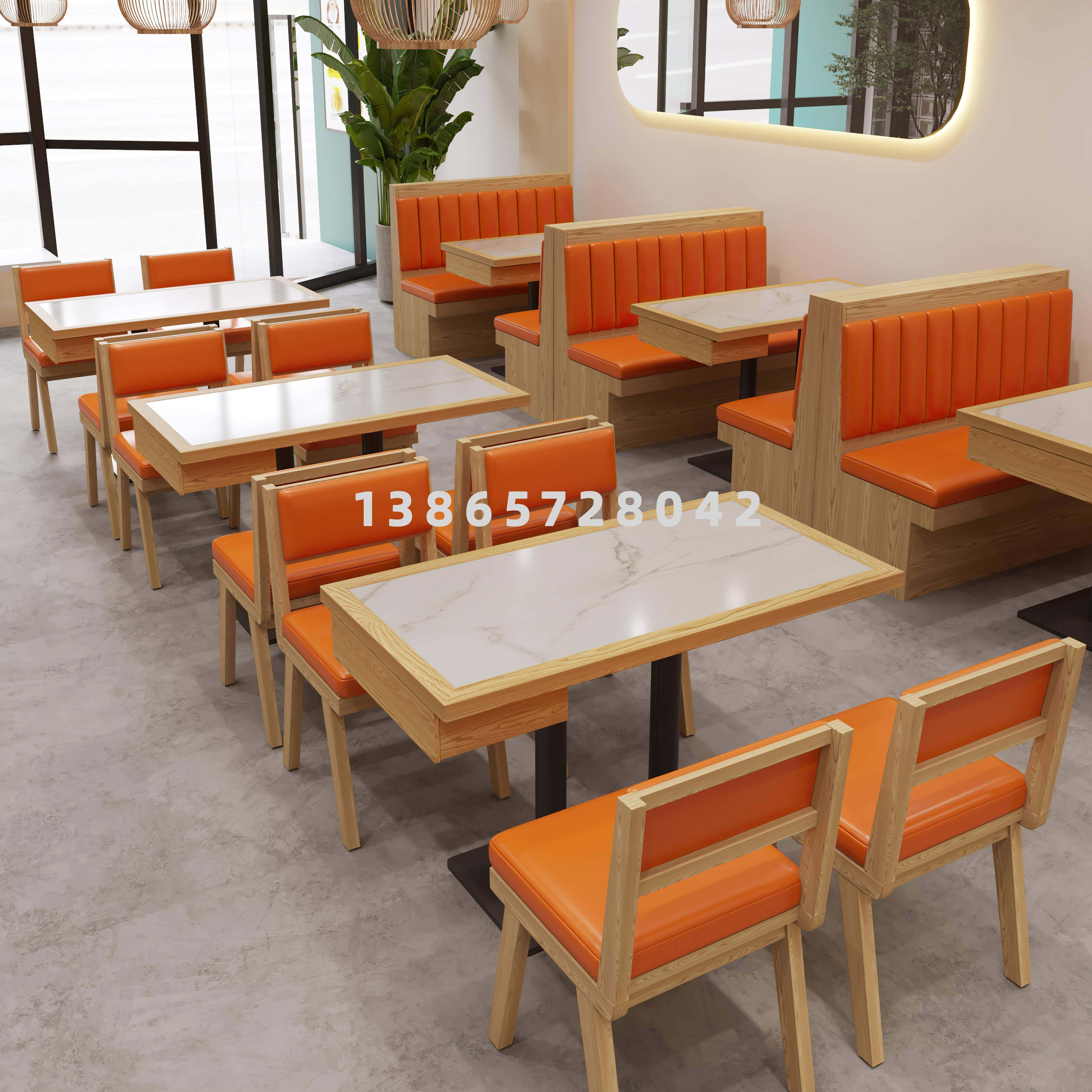 岩板实木快餐桌椅商用火锅小吃店麻辣烫饭店面馆简约餐饮桌椅组合 - 图0
