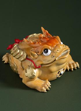 铜金蟾摆件车载中控八卦七星三足蟾蜍蛤蟆工艺品办公室玄关装饰品