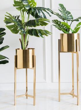 北欧轻奢电镀金色花架客厅阳台墙角落地绿萝花盆植物架摆件花几