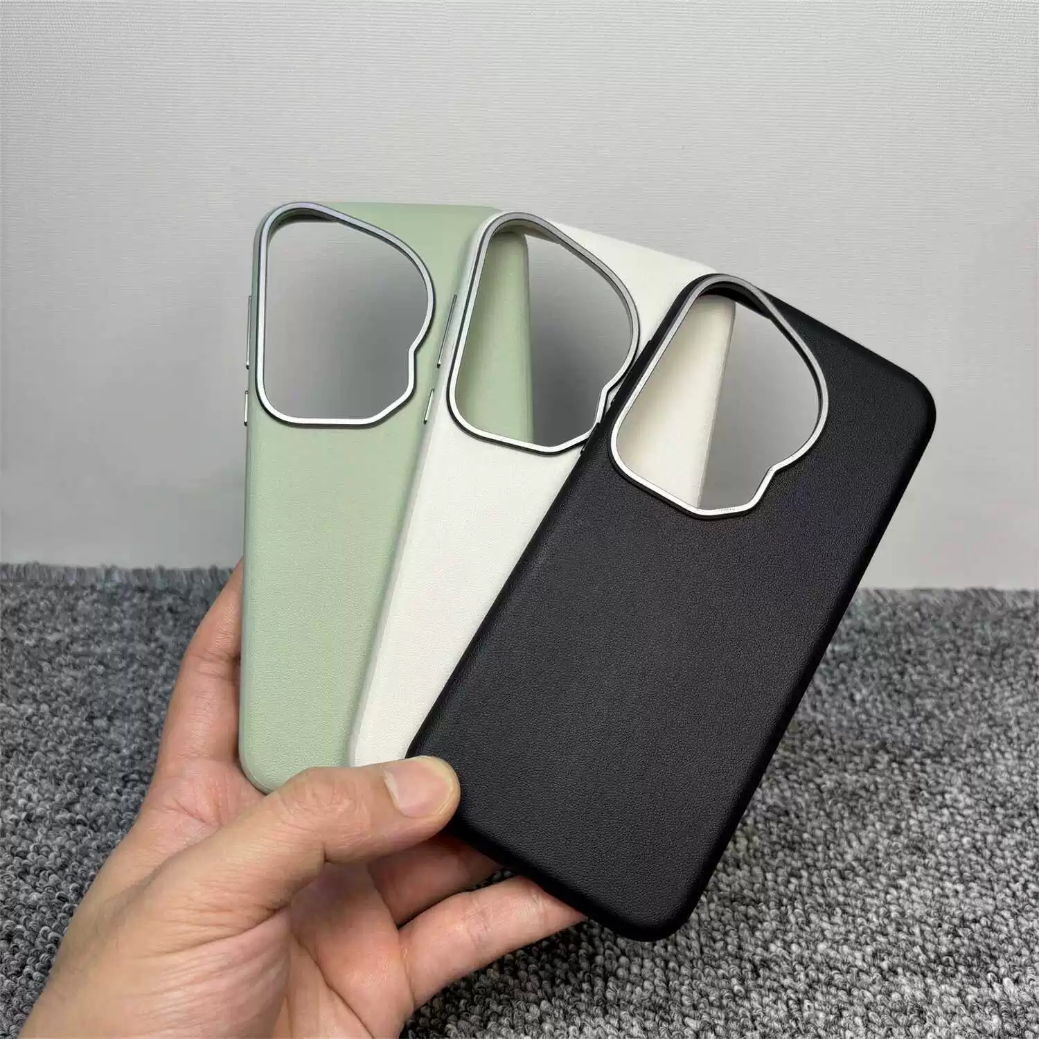 高级感奢华素皮手机壳适用华为Pura70金属镜头框保护套p70Pro+简约纯黑色不沾指纹防摔耐脏轻薄肤感男女款ins