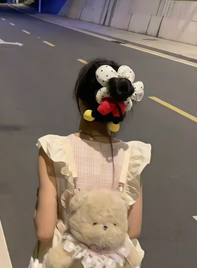 米奇屁屁大肠发圈女可爱花朵波点发绳毛绒丸子头花公主落难橡皮筋