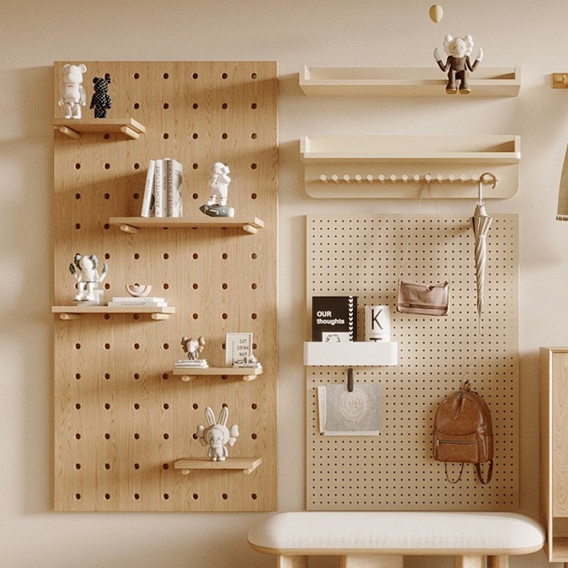 Perforated board storage rack customized solid wood manufacturer direct sales entry entrance living room wall desktop hook accessories storage