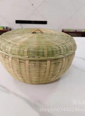 竹制品编织茶叶篮收纳篮带盖竹篮 鸡蛋篮竹筐