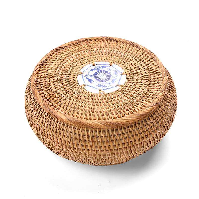 圆柱267盒形茶瓷片藤盒圆茶普洱饼茶纳白收纳盒藤制茶秋藤茶具收,淘宝优惠券,粉丝福利购,淘宝优惠卷