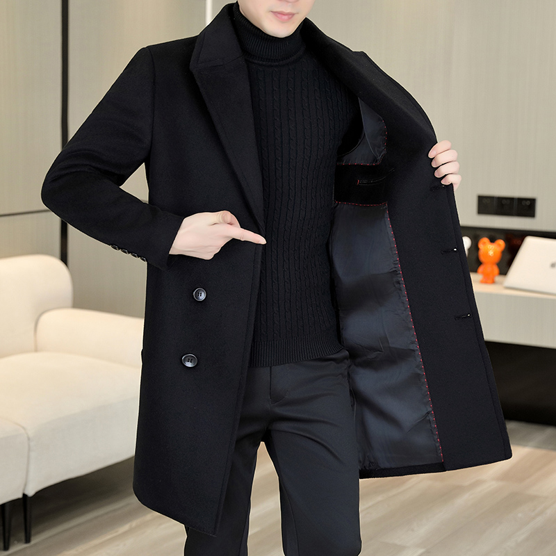 恒源祥毛呢大衣男士中长款休闲羊毛呢子外套秋冬季男装加厚妮外套 - 图0