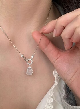 s925纯银天然白玉髓葫芦项链女新中式复古百搭感锆石锁骨链潮
