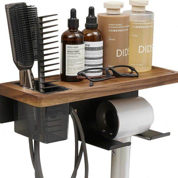吹风机置物架免打孔卫生间电吹风支架挂架黑胡桃木厕所浴室置物架,淘宝优惠券,粉丝福利购,淘宝优惠卷