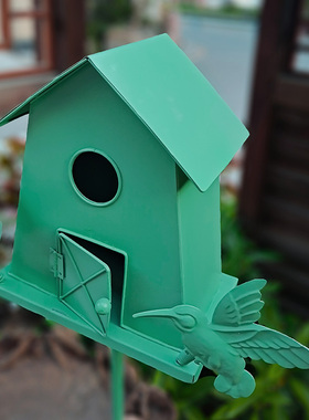 美式乡村花园摆件铁艺鸟屋装饰花插地插庭院复古装饰园艺杂货花盆
