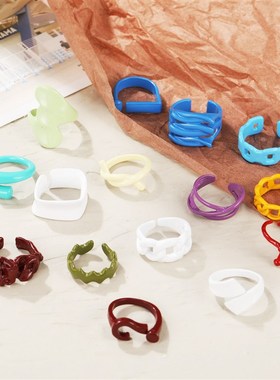 极速colouri rings women合金喷彩戒指时尚彩色马卡龙食指戒糖果