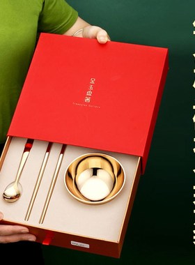 极速金碗摆件镀真金金筷子金碗小孩周岁礼L套装铜碗满月礼宝宝金