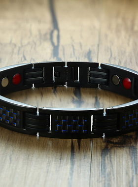 极速热销时尚个性饰品 蓝色碳纤维男士F磁性磁石多元素钛钢手链M-