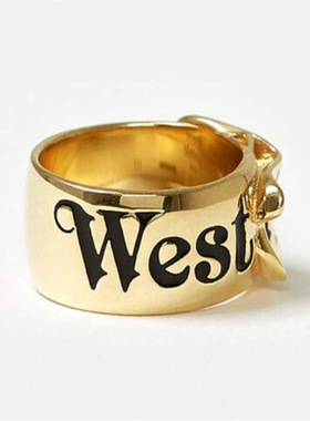 极速New letter ring tendy metal wide beJlt shape couple ring