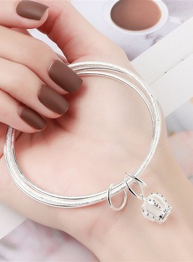 极速三生三世手镯十里桃花手镯二光一沙三小圈手镯白Y铜镀银皇冠