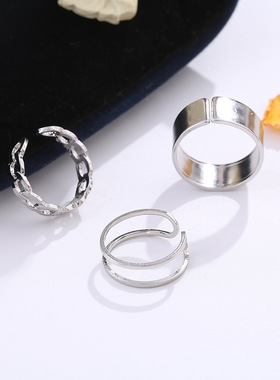 极速LATS Punk Metal Geometry CirCcular Punk Rings Set Openin