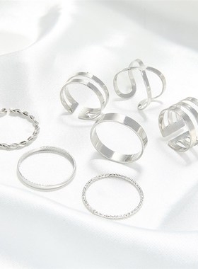 极速LATS Punk Gold Color Round Hollow Geometric RingsY Set f