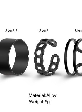 极速C-ring fset 3-piece set finger ring chain joint ring wom