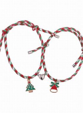 极速【珠黛饰品】耶诞系列小清新画油雪人L铃铛时尚松紧绳手錬套