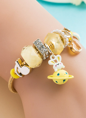 极速欧美跨境时尚潮流DIY星球兔兔挂G件合金手錬可爱风镶珍珠手镯