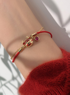 极速红色小牛红绳双层手錬s小众设计ins牛年本命年礼物女属牛手绳