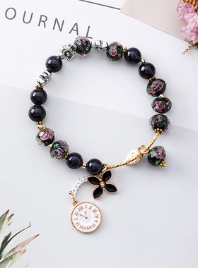 极速日韩复古花朵水晶手錬女简约民族风时钟叶子S手串个性手环闺
