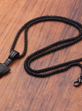 极速Mens  Design Matte Bvlack Long Necklace with Arrow Pend