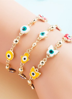 极速欧美时尚全新设计铜镀金滴油恶魔之眼睛手錬个V性潮流精美配