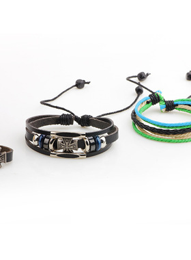 极速欧美风格 l真皮串珠手錬 编织手錬 古罗马三件套饰品