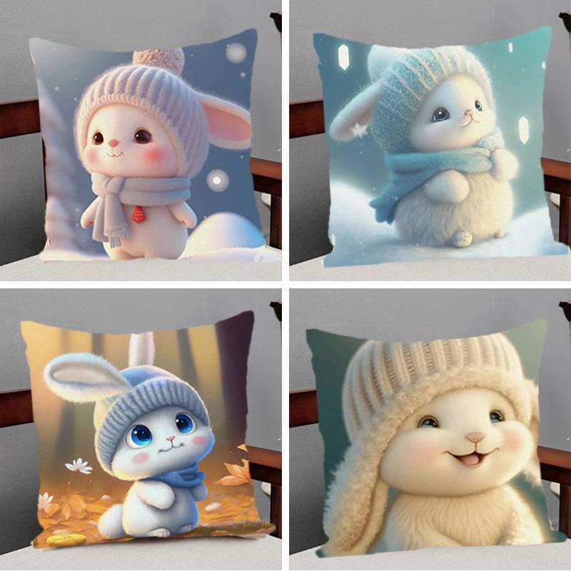 5ZW高颜值十字绣2024新款线绣小兔子抱枕一对卧室手工自己绣 - 图0