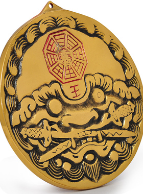 铜虎头八卦虎咬剑挂件铜虎睚眦风水门饰镜门对门冲家居兽头牌摆件