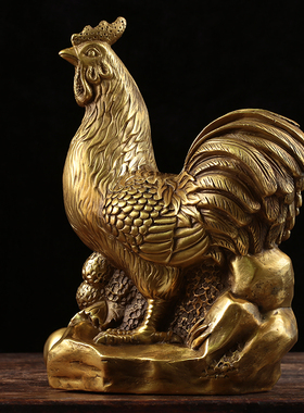 纯铜公鸡摆件 风水招财铜鸡生肖鸡 中式家居装饰品工艺品新款