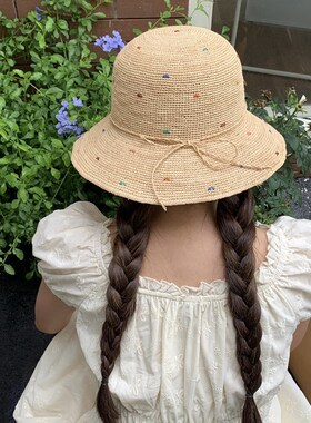 芝士商店~海边防晒草帽女夏天拉菲草帽法式度假风编织遮阳帽