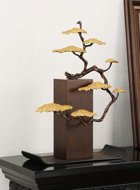 新中式迎客松黄铜招财礼盒摆件客厅酒柜书房高档乔迁开 业工艺礼