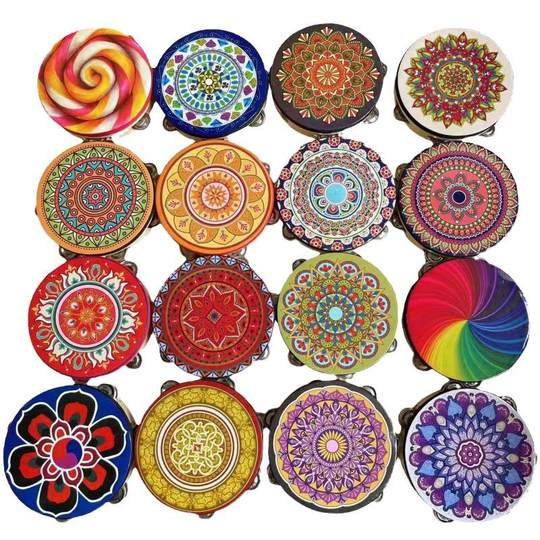 新疆维吾尔族铃鼓婴幼儿音乐玩具木质手拍鼓幼儿音乐教具手摇铃鼓