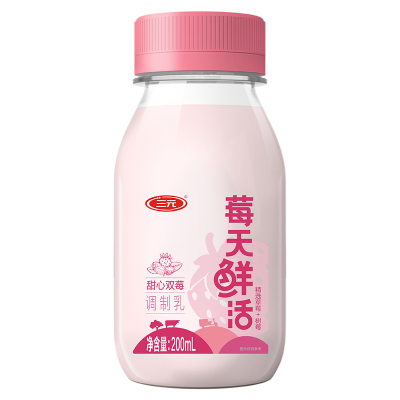 三元莓天鲜活200ml*6草莓树莓牛奶果味低温儿童学生配餐风味牛奶
