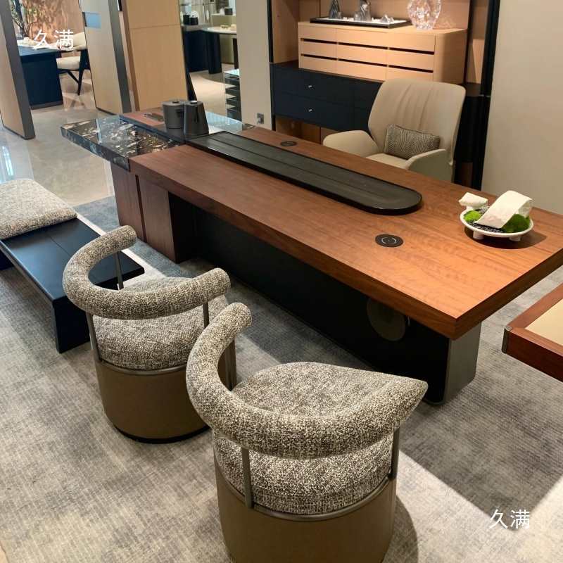 新中式北美黑胡桃木茶桌椅组合简约禅意茶空间泡茶台实木茶几 - 图1