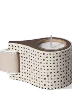 现代简约皮革镂空香薰蜡烛样板间售楼处卧室餐桌氛围软装陈列摆件