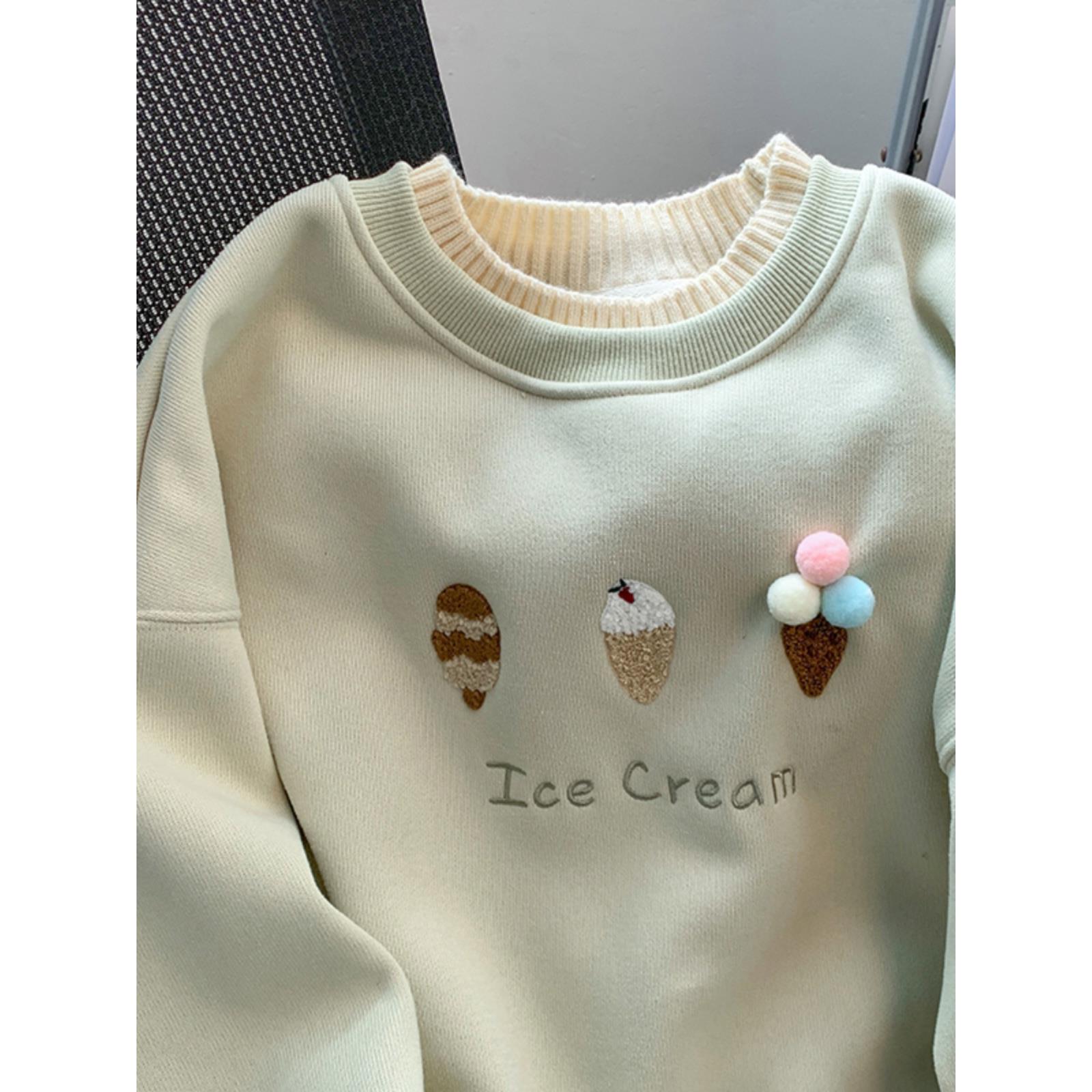 设计感小众假两件卫衣女2023新款秋冬季加绒加厚宽松独特别致上衣 - 图1