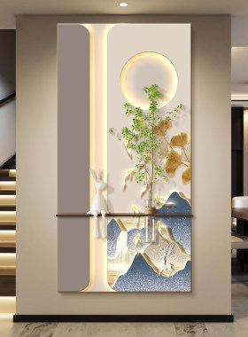 九鱼图led灯轻奢入户玄关装饰画走廊过道挂画壁画高级感现代简约