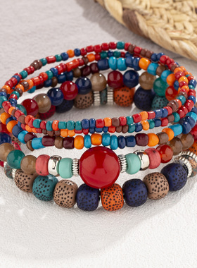 新款波西米亚桃心分层手链手圈创意女士首饰爱心多层串珠时尚手链