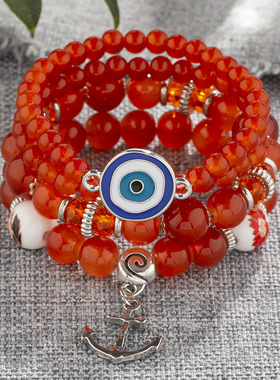 速卖通新款水晶琉璃多层女士手链波西米亚串珠分层手环时尚首饰