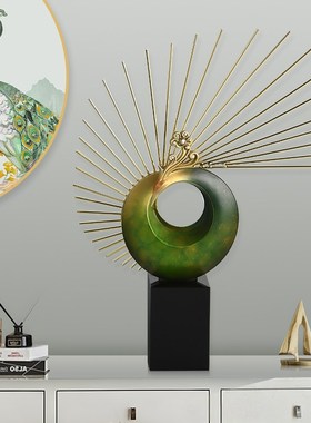 新中式轻奢孔雀开屏摆件玄关客厅招财桌面高档装饰品乔迁新居礼品